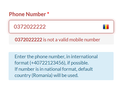 ElementarySMS Phone number validation